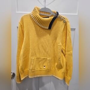 "Norton Studio Petites PL Yellow Cotton Sweater Button Collar Kangaroo Pocket"